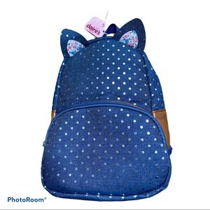 Claire's Club Denim Cat Small Backpack - Navy